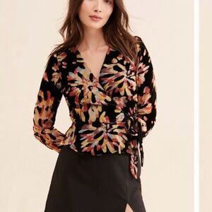 Adelyn Rae Floral Wrap Blouse - Black and Multicolor
